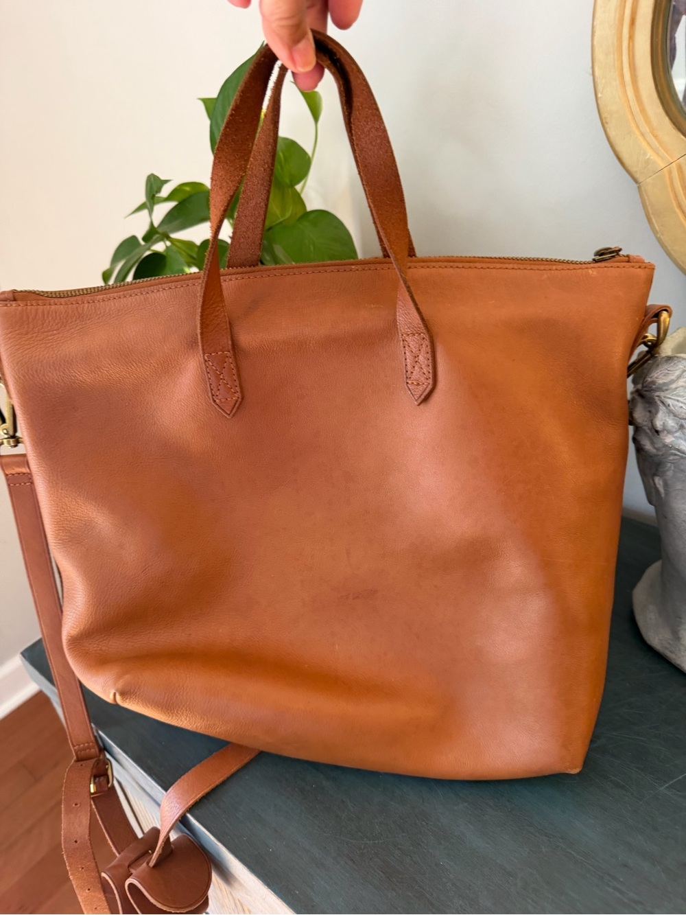Madewell Zip Top Transport Carryall satchel in rich burnished leather
